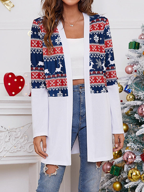 Long Sleeves Loose Animal Printed Knitted Flower Collarless Outerwear