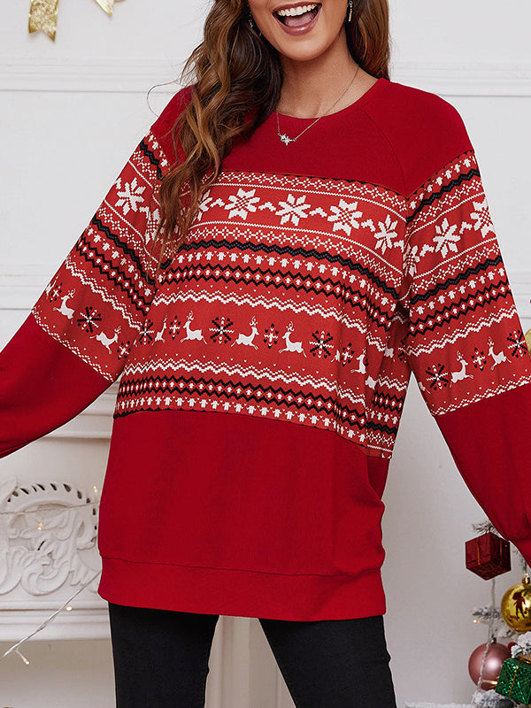 Long Sleeves Loose Animal Printed Flower Print Round-Neck Sweatshirt Tops